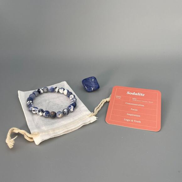 Sodalite Chakra Bracelet Beads Matte Elastic Stretch Tumbled Stone, Gift Pouch - Picture 5 of 6